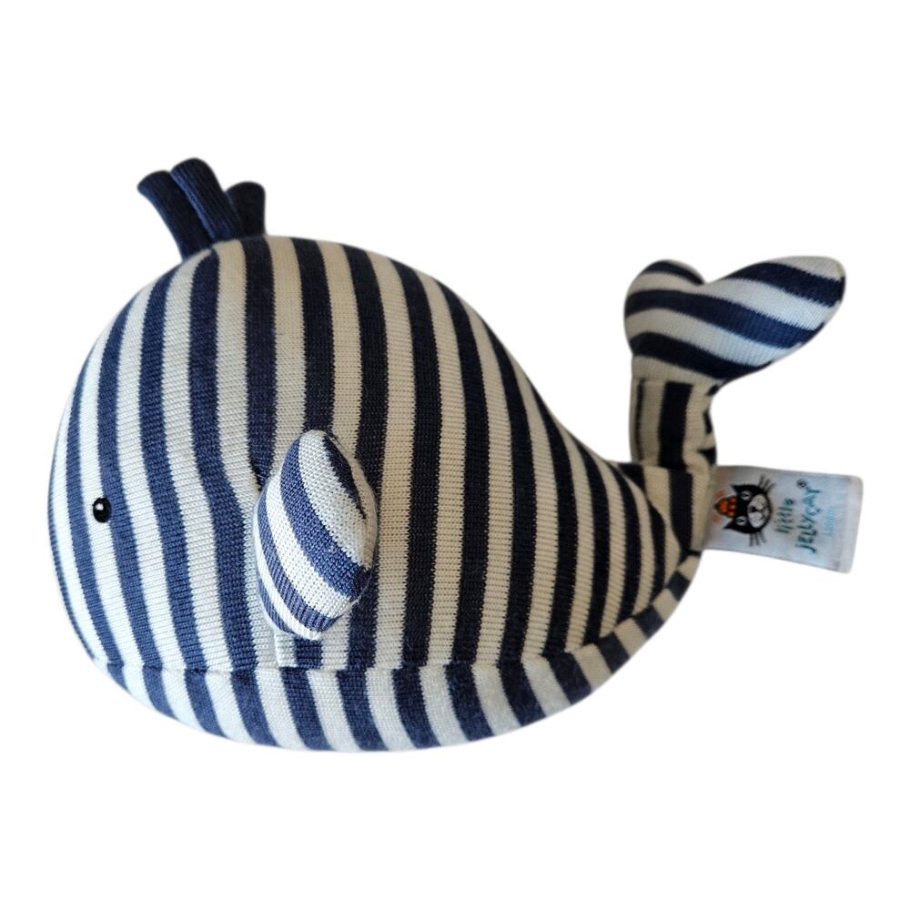JELLYCAT Walter Whale Plush Baby Toy Chime Rattle Navy Blue White Striped 9"